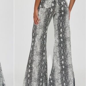 Fashion Nova Snake Print Flare Jeans - Black and White